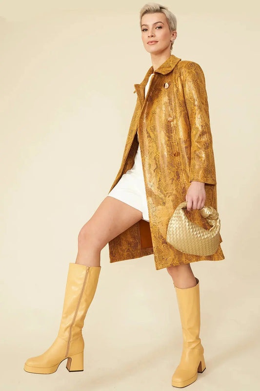 Yellow Faux Suede Snake Print Mara Coat-0