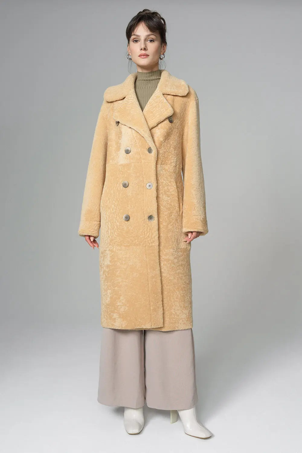 Yellow Reversible Genuine Sheepskin ﻿Maxi Coat-5