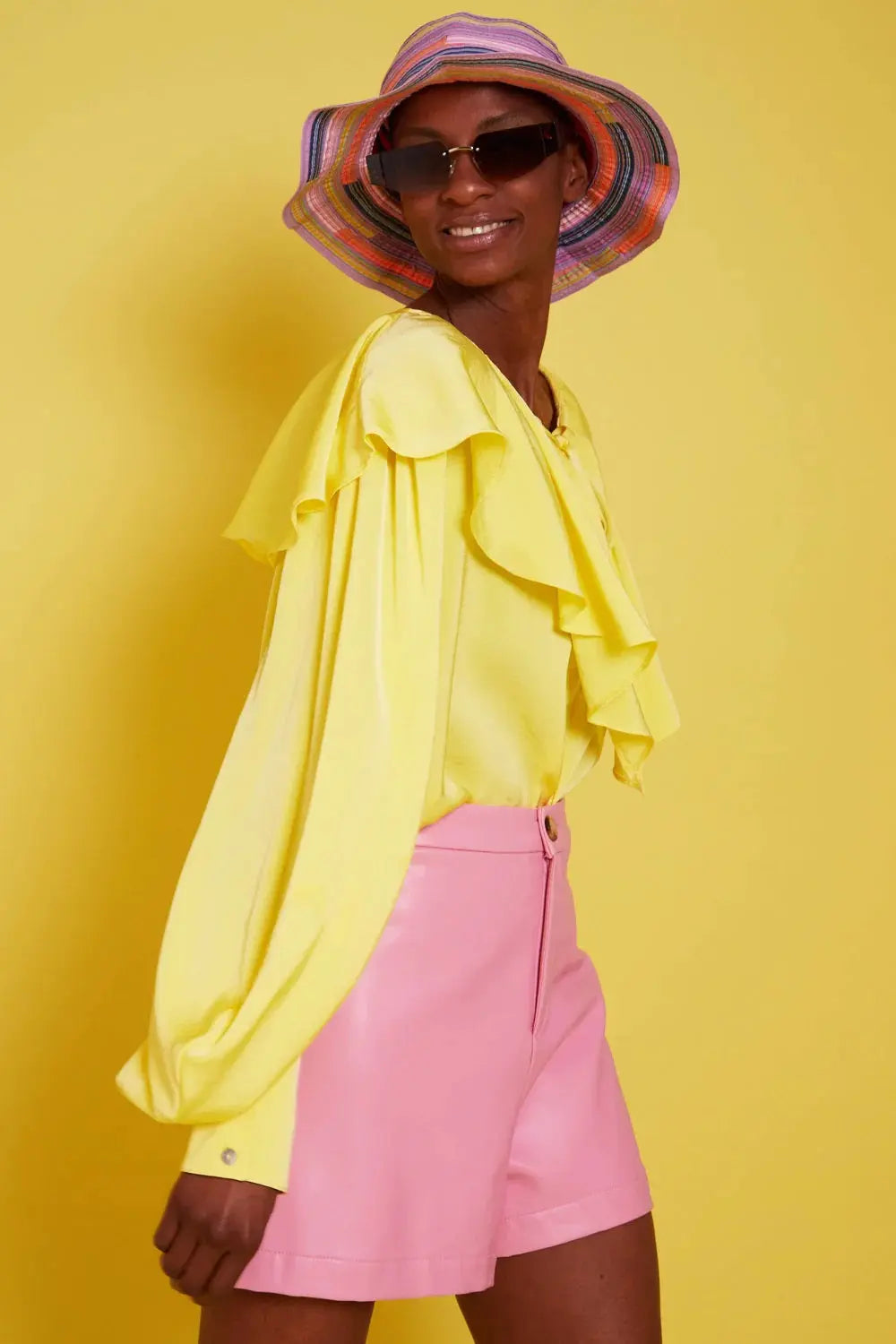 Yellow Silk Blend Ruffle Shirt-1