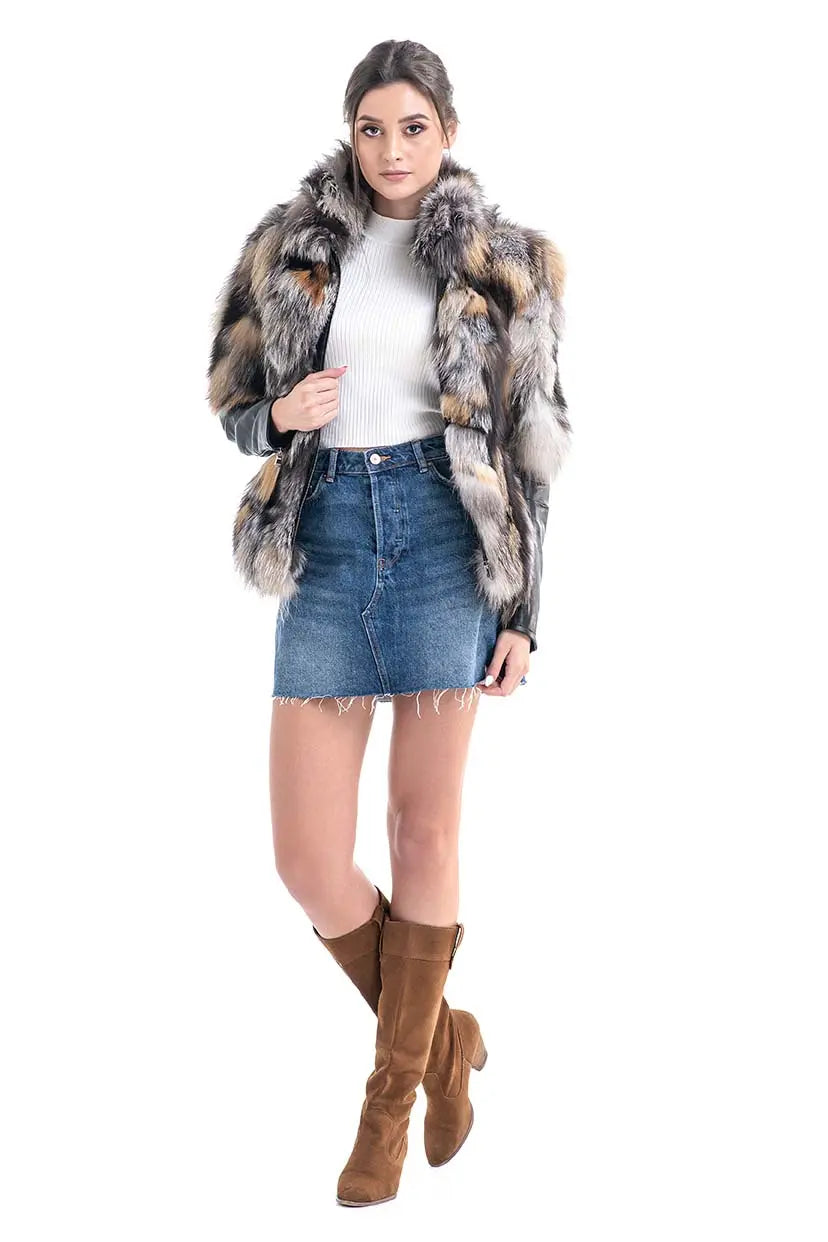 Yellow Silver Genuine Fox Fur Jacket-0