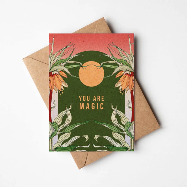 You Are Magic A6 Boho Sun and Botanical Greetings Card with Kraft (brown) envelope | 100% recycled - Memoriex 