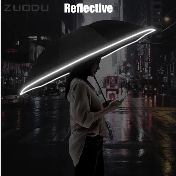 ZUODU Automatic Umbrella Men LED Windproof Reverse Folding Business Umbrella Rain Men Car Automatic Reverse Umbrellas Strong U5B - Memoriex 
