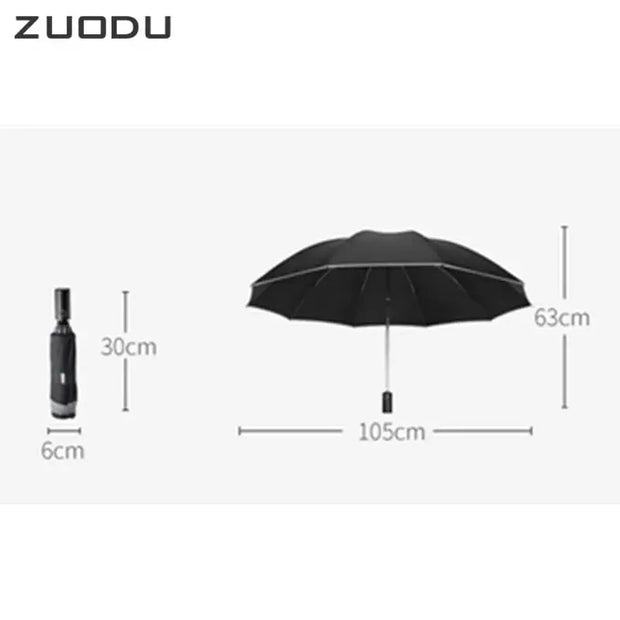 ZUODU Automatic Umbrella Men LED Windproof Reverse Folding Business Umbrella Rain Men Car Automatic Reverse Umbrellas Strong U5B - Memoriex 