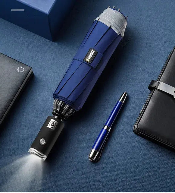 ZUODU Automatic Umbrella Men LED Windproof Reverse Folding Business Umbrella Rain Men Car Automatic Reverse Umbrellas Strong U5B - Memoriex 