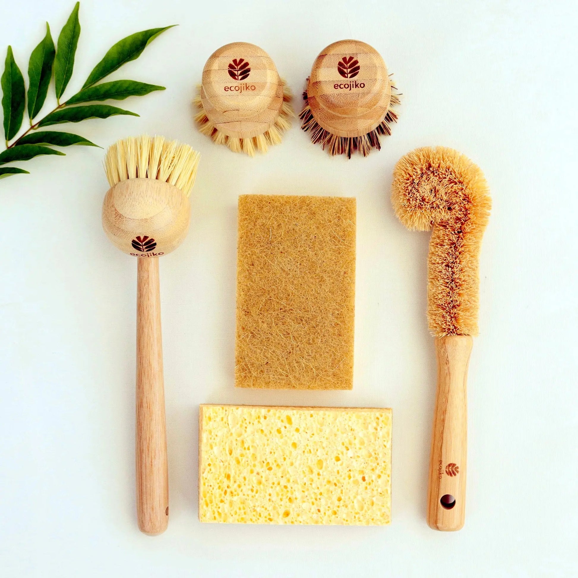 Zero Waste Kitchen Starter Kit | Natural Wooden Bamboo and Plant Based Brushes, Bamboo Dish Cloth and Cellulose Sponge Scourer Dish Brush Gift Set-3