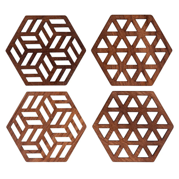Zeta Upcycled Teak Wood Coasters - Set of 2 or 4 - Memoriex 