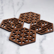 Zeta Upcycled Teak Wood Coasters - Set of 2 or 4 - Memoriex 