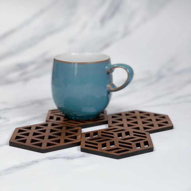 Zeta Upcycled Teak Wood Coasters - Set of 2 or 4 - Memoriex 