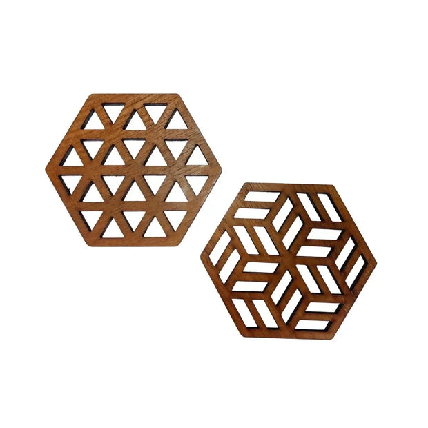 Zeta Upcycled Teak Wood Coasters - Set of 2 or 4 - Memoriex 