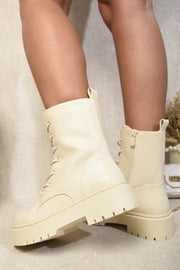 Zip Lace Up Chunky Biker Boots with Decor Details - Memoriex 