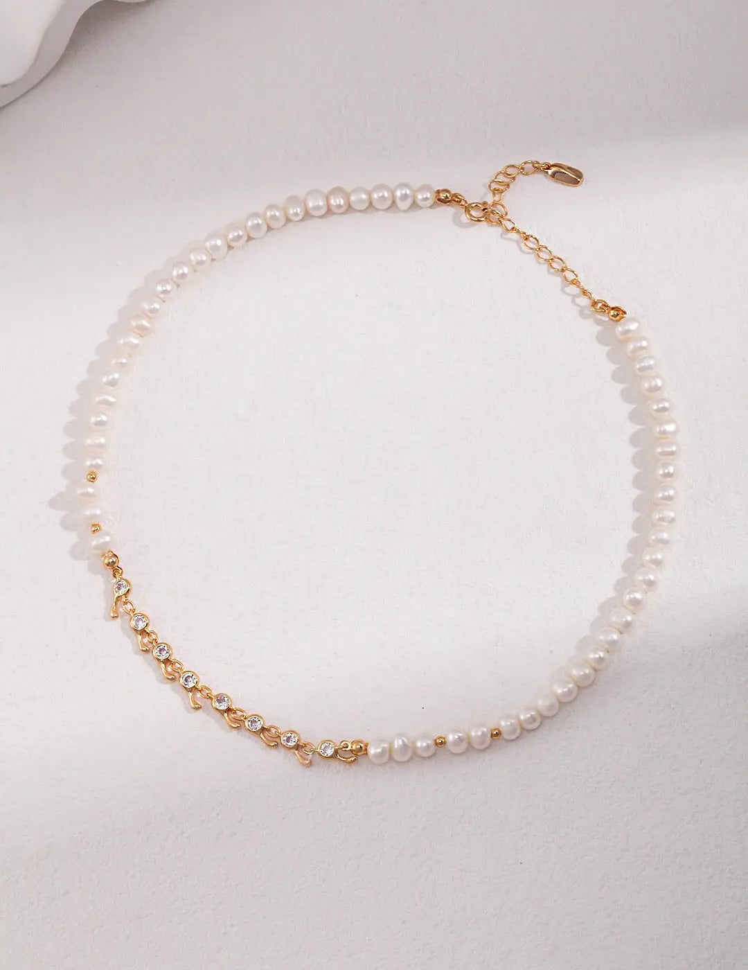 Zircon Chain Splice Natural Pearl Necklace-0