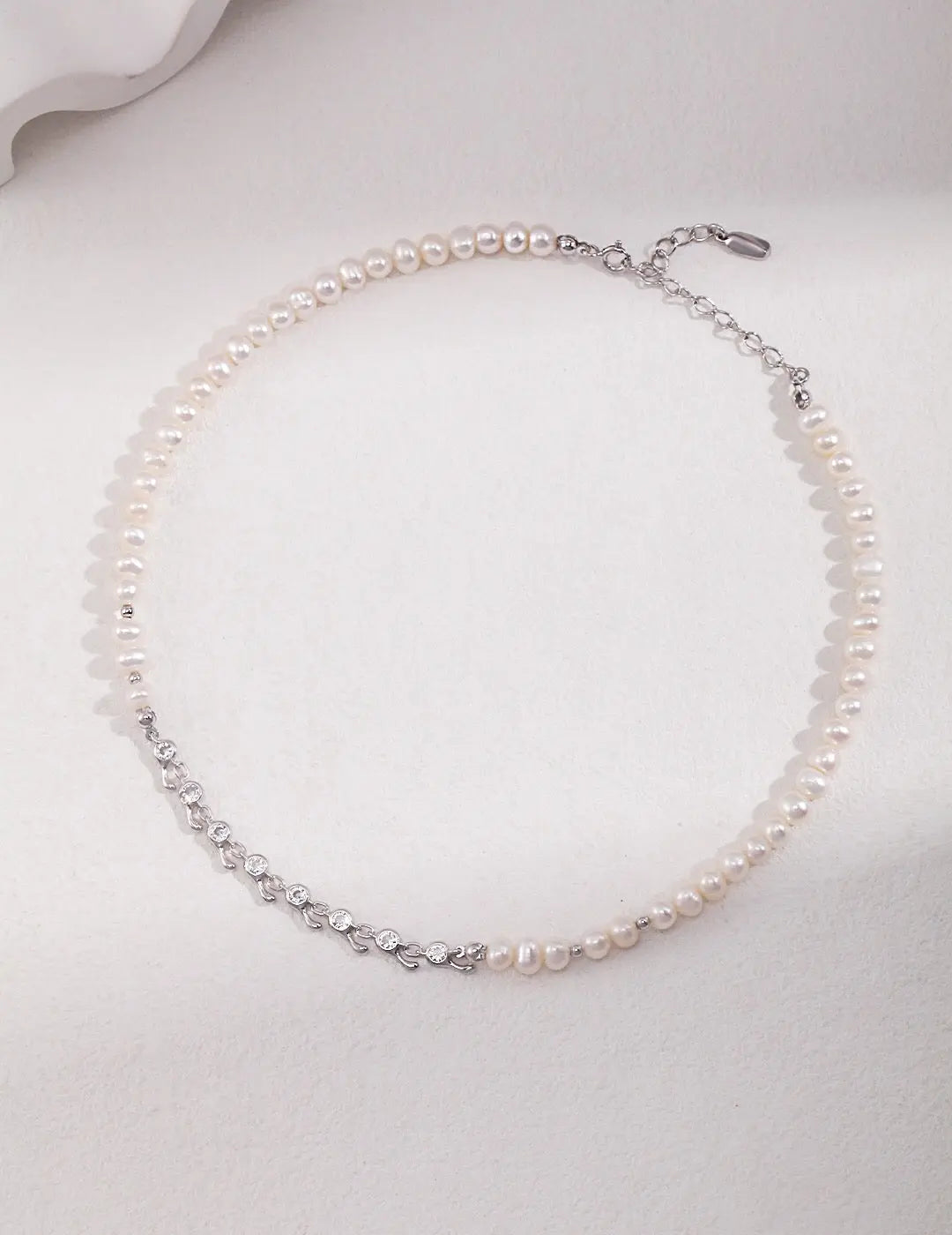 Zircon Chain Splice Natural Pearl Necklace-1