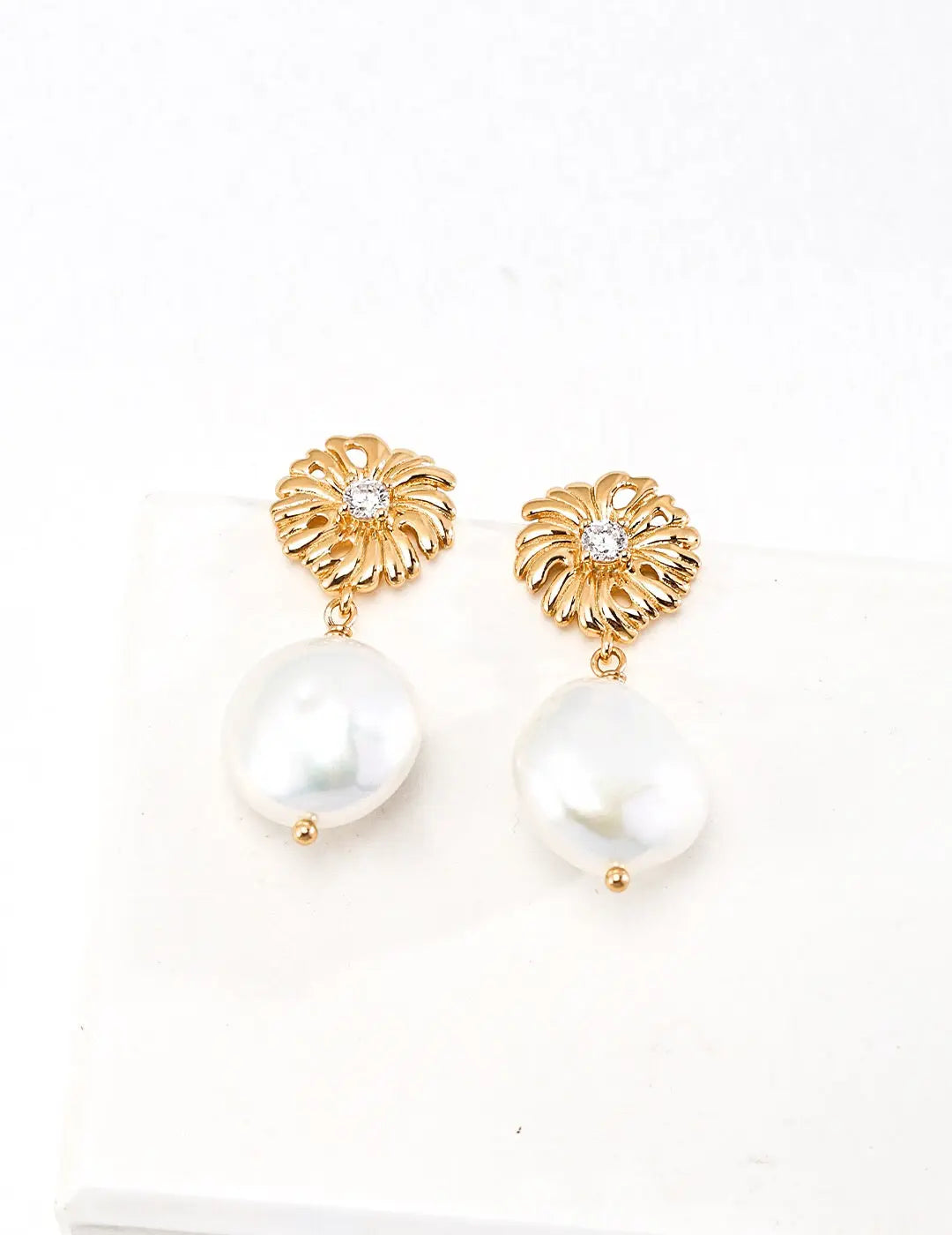 Zircon Pearl Drop Earrings-1