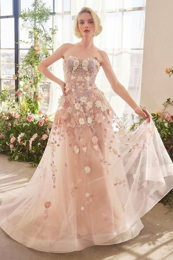 Spring Floral Applique A-Line Gown - Memoriex