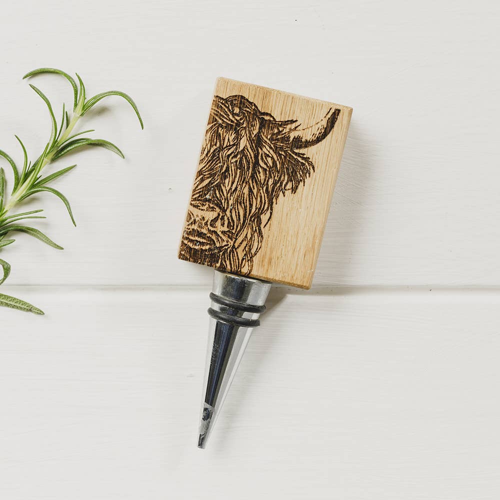 Highland Cow Oak Bottle Stopper-0