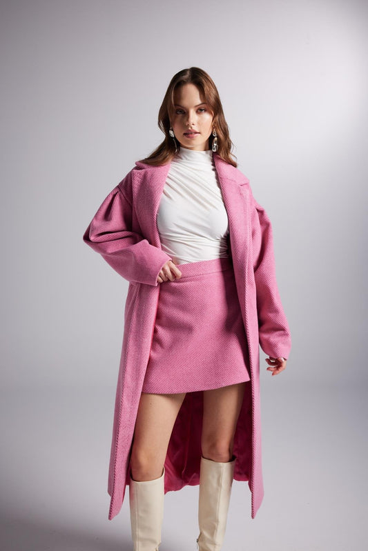 Belted Single Buttoned Maxi Pink Cashmere Mira Trench Coat-0