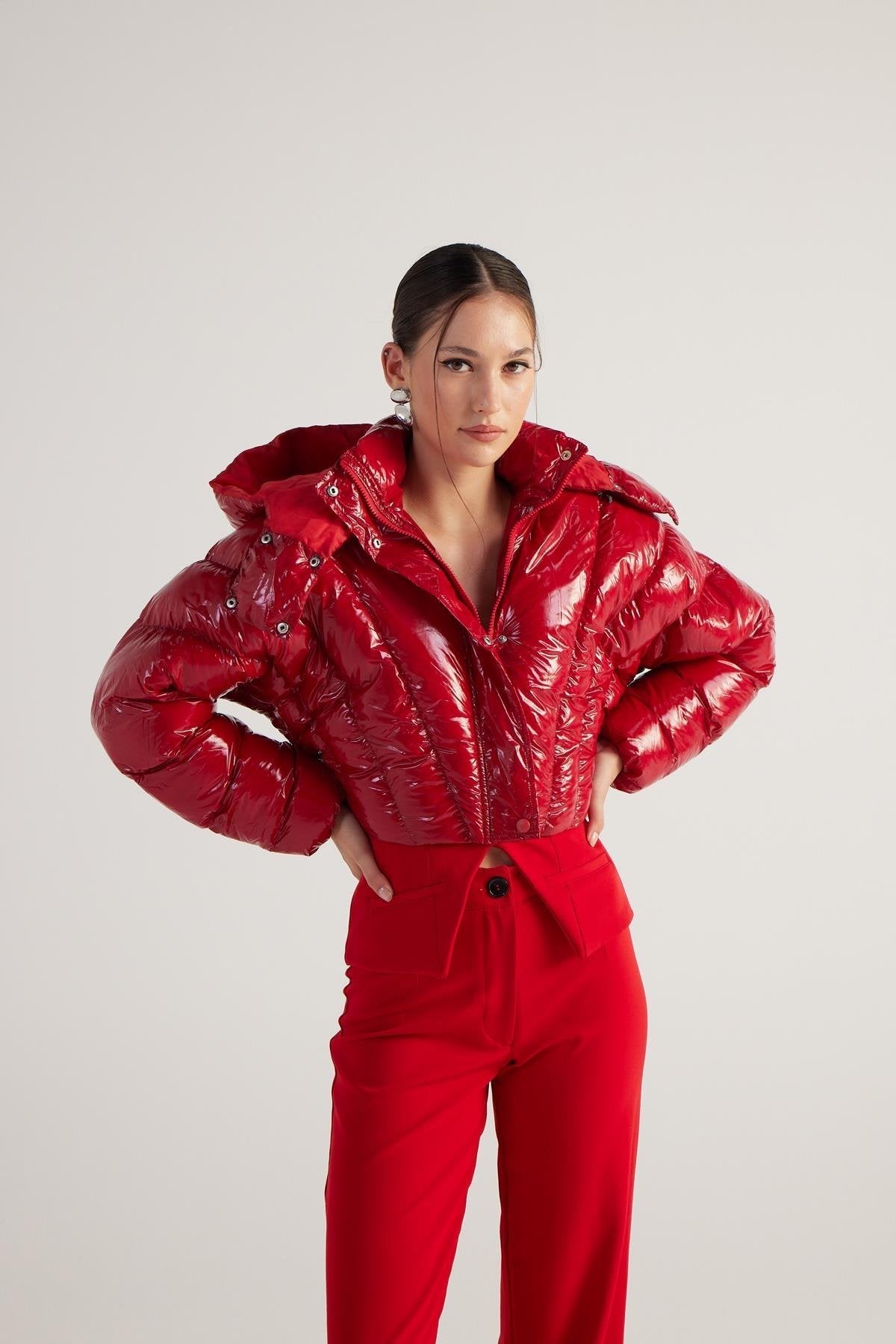 Aida Red Puffer Hooded Jacket-4