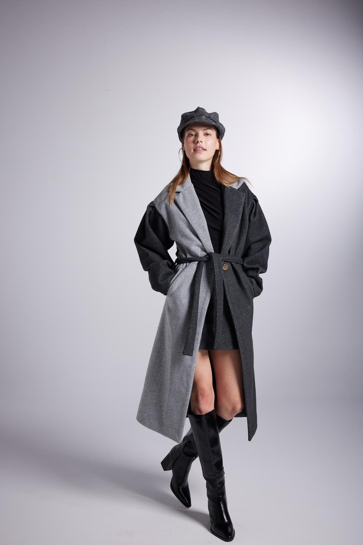 Belted Single Buttoned Maxi Grey Cashmere Mira Trench Coat-1