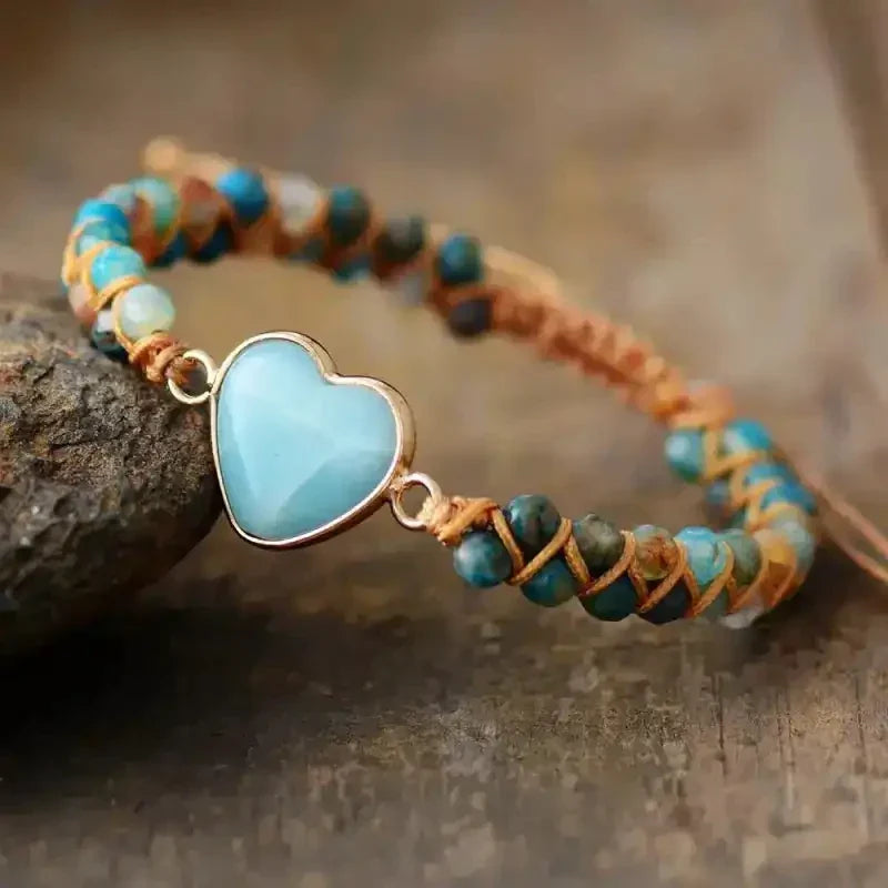 Amazonite Heart Charm Macrame Bracelet-4