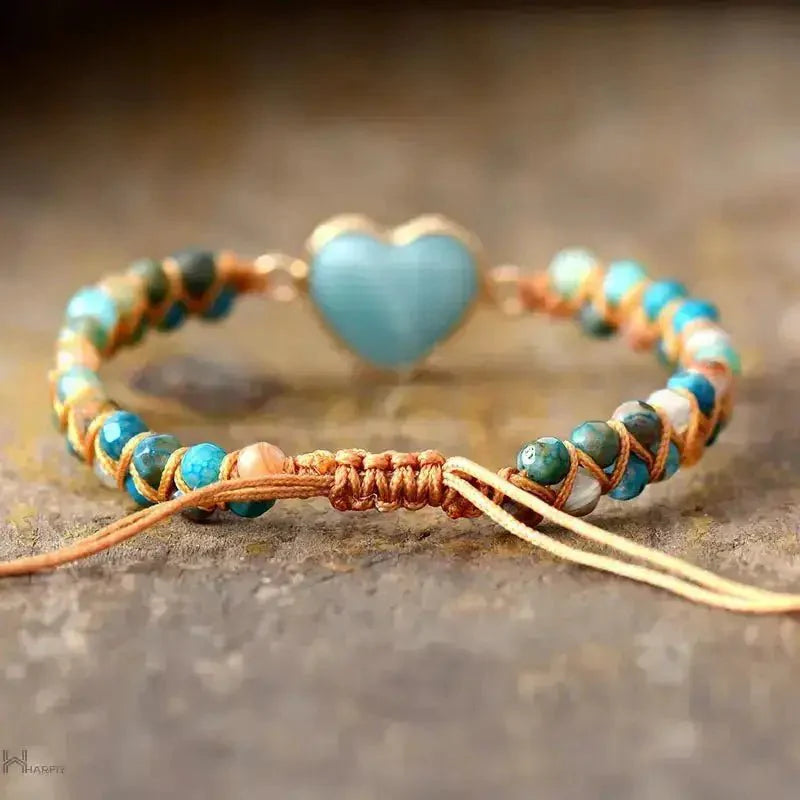 Amazonite Heart Charm Macrame Bracelet-1