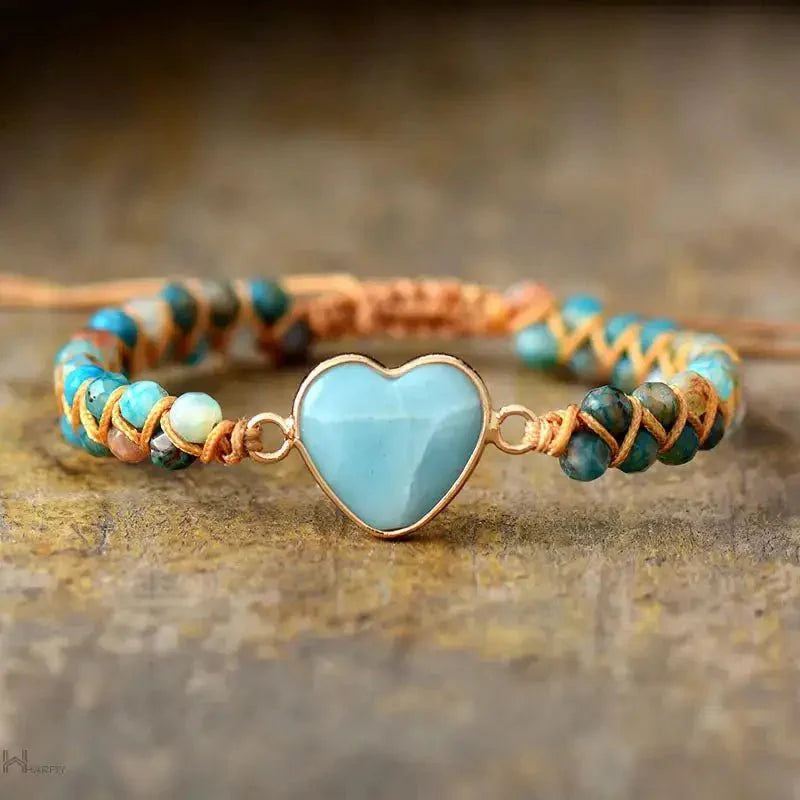 Amazonite Heart Charm Macrame Bracelet-3