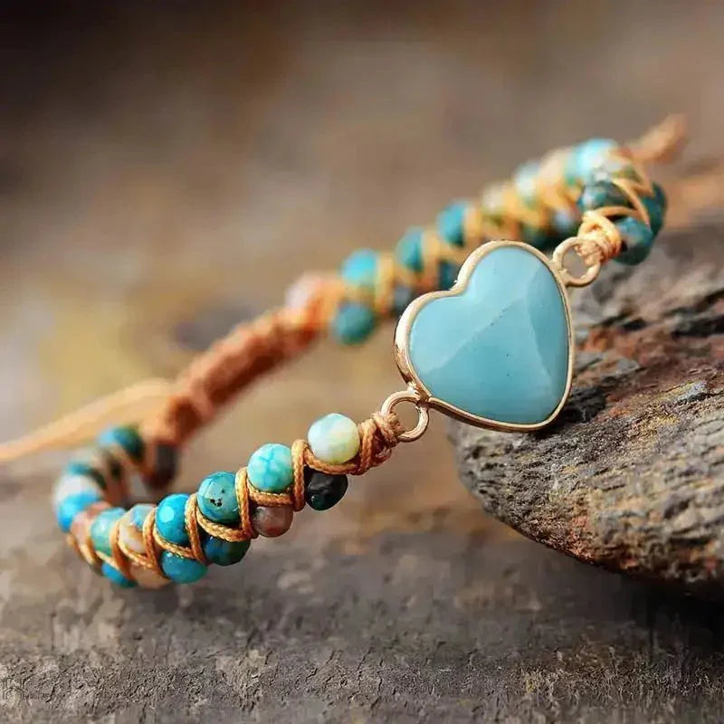 Amazonite Heart Charm Macrame Bracelet-2