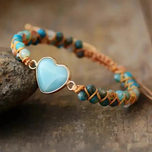 Amazonite Heart Charm Macrame Bracelet-0