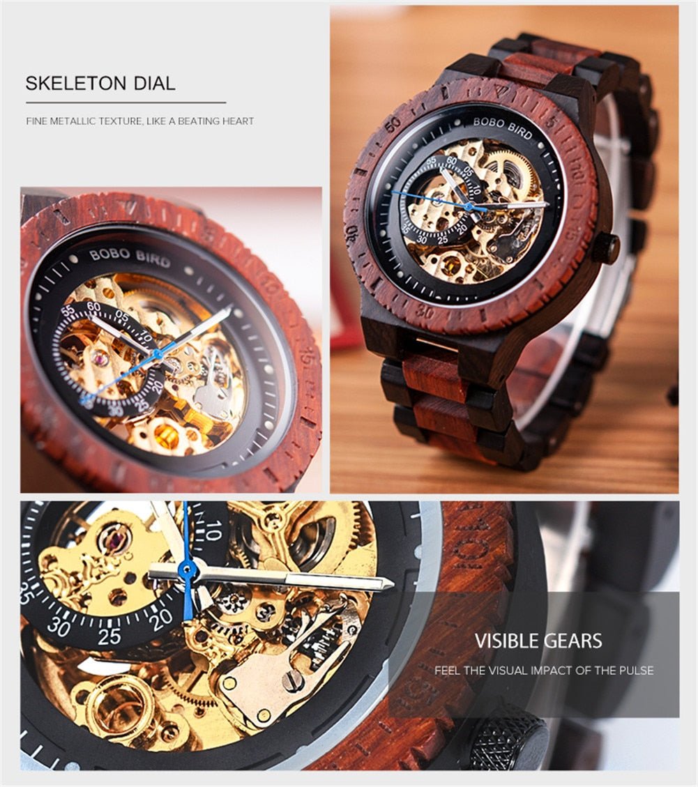 Automatic Mechanical Wristwatch Wood Watches Men Luxury Fashion Luminous Hands Timepiece Gift reloje para hombre-2