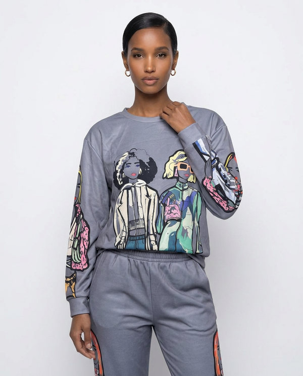 "Squad Goals" Illustrated Art Sweatshirt-0