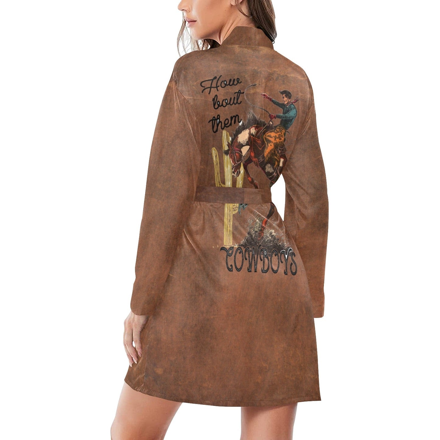 Them Cowboys Western Women's Long Sleeve Belted Satin Feel Dressing Lounge Robe by Baha Ranch Western Wear-2