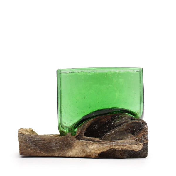 Recycled Beer Bottles - Square Bowl On Wood-0