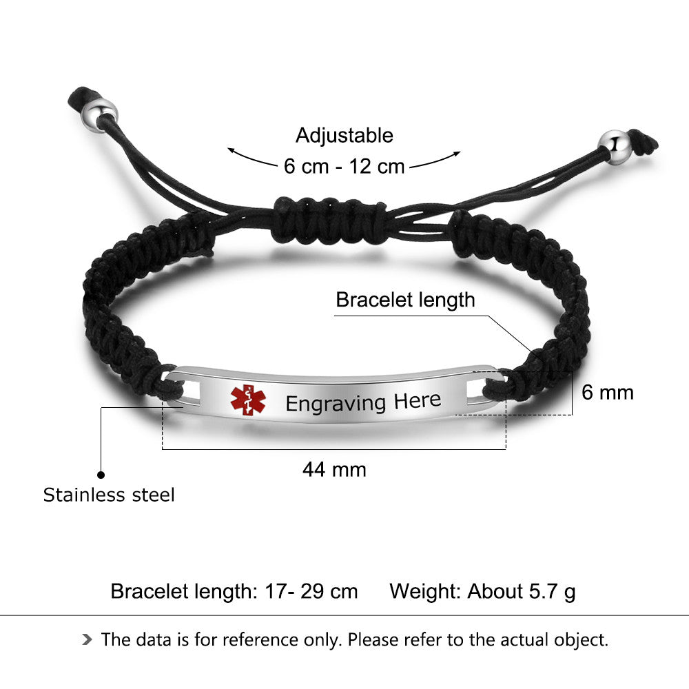 Engraved Stainless Steel Black Rope Medical Bracelet-8