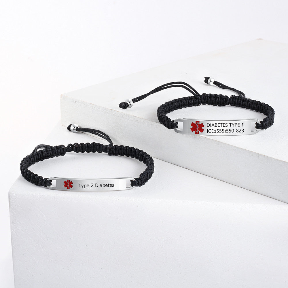 Engraved Stainless Steel Black Rope Medical Bracelet-4