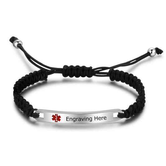 Engraved Stainless Steel Black Rope Medical Bracelet-0