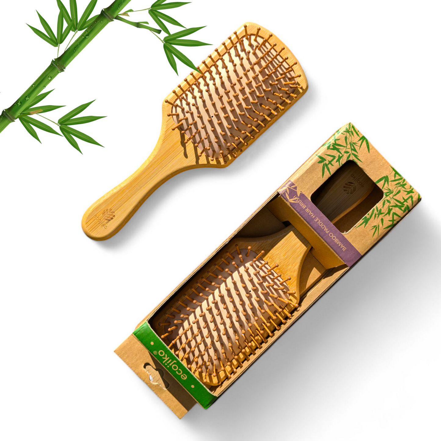 Natural Wooden Paddle Hair Brush | Sustainable Bamboo Handle and Pins-0