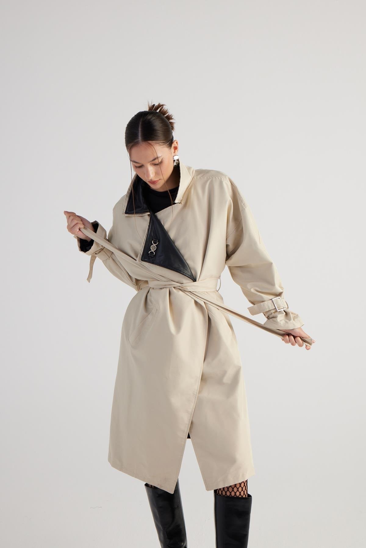 Cloak Beige Maxi Trench Coat-3