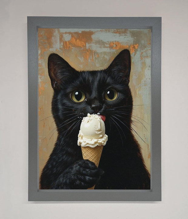 Black Cat Vanilla Icecream Funny Framed Wall Art-4