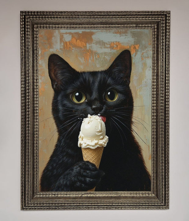 Black Cat Vanilla Icecream Funny Framed Wall Art-16