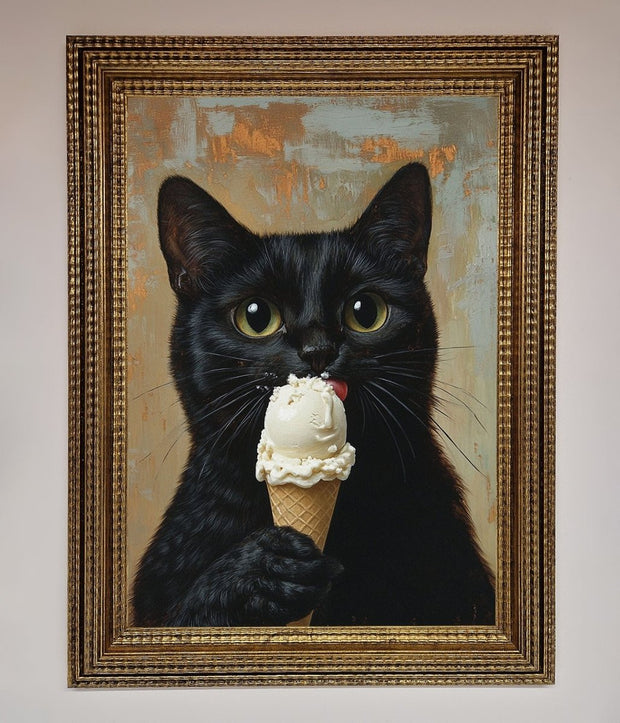 Black Cat Vanilla Icecream Funny Framed Wall Art-15