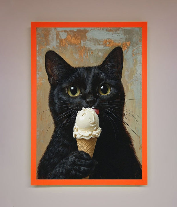 Black Cat Vanilla Icecream Funny Framed Wall Art-10