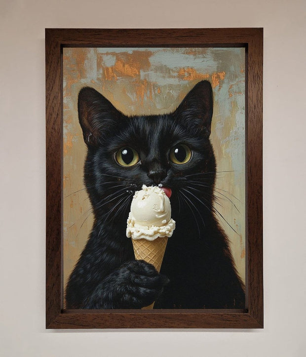 Black Cat Vanilla Icecream Funny Framed Wall Art-0