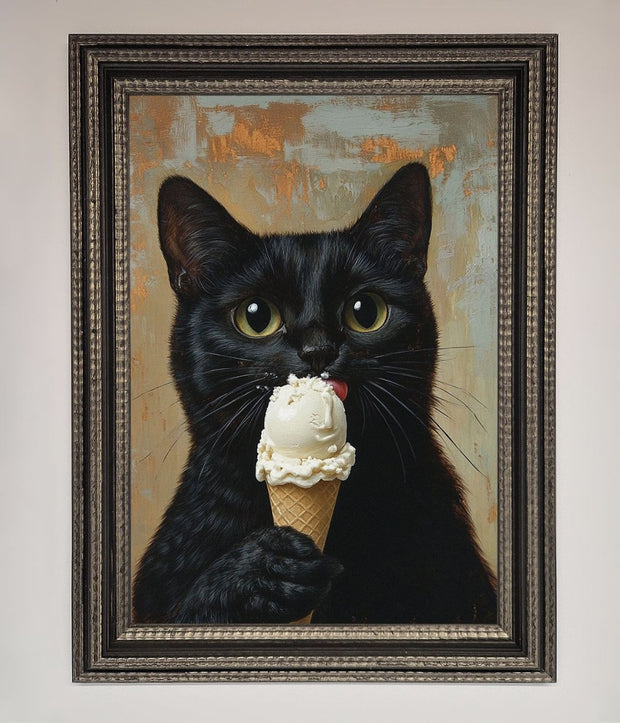 Black Cat Vanilla Icecream Funny Framed Wall Art-17