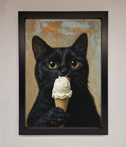 Black Cat Vanilla Icecream Funny Framed Wall Art-1