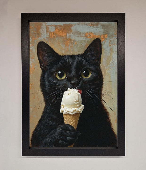 Black Cat Vanilla Icecream Funny Framed Wall Art-1