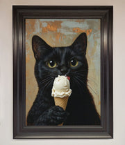 Black Cat Vanilla Icecream Funny Framed Wall Art-6
