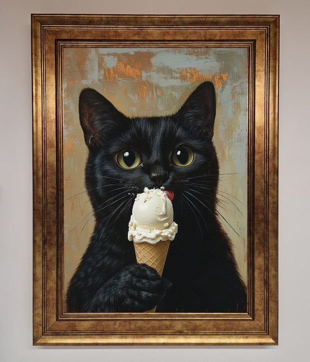Black Cat Vanilla Icecream Funny Framed Wall Art-7