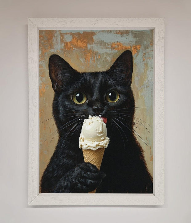 Black Cat Vanilla Icecream Funny Framed Wall Art-2