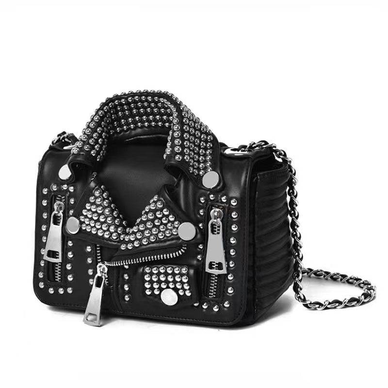 Fashion Punk Bags Black Studded Biker Jacket Shoulder Bag-1