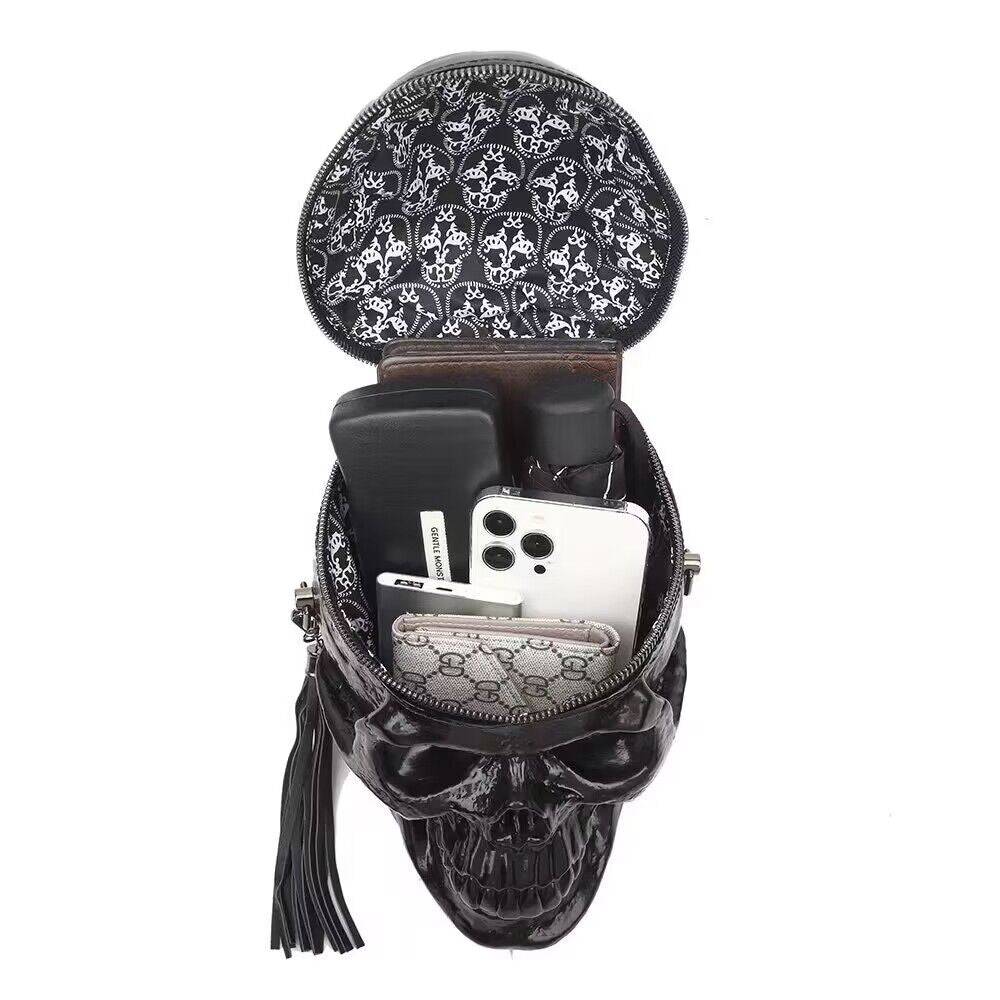 3D Bags Black Skull Cross Body Shoulder Bag Mini Handle Handbags-4