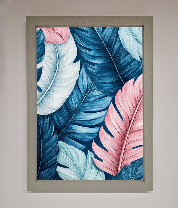Blue And Pink Feathers Abstract Framed Print-3